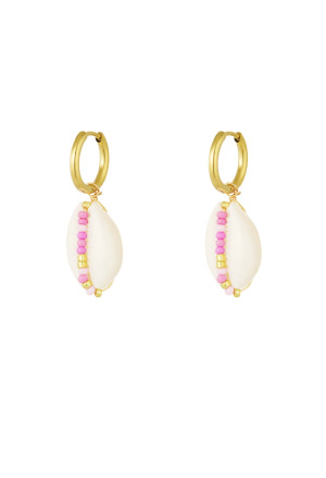 Hidzo oorbellen - Seashell and Glass Beads - Roze en Goud - Stainless steel