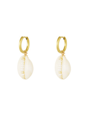 Hidzo oorbellen - Seashell and Glass Beads - Wit - Stainless steel