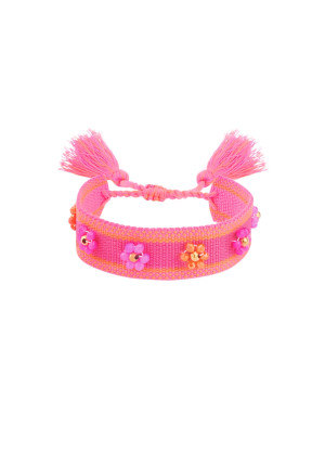 Hidzo armband - Flowers - Roze - Polyester/ Stainless steel