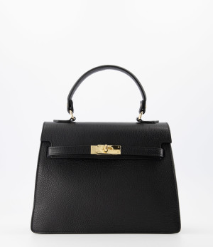 Hidzo handtas - Helene - Classic Grain - Zwart - Leer - Goudkleurig