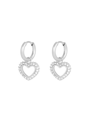 Hidzo oorbellen - Diamant hart - Zilverkleurig - Stainless steel - Strass