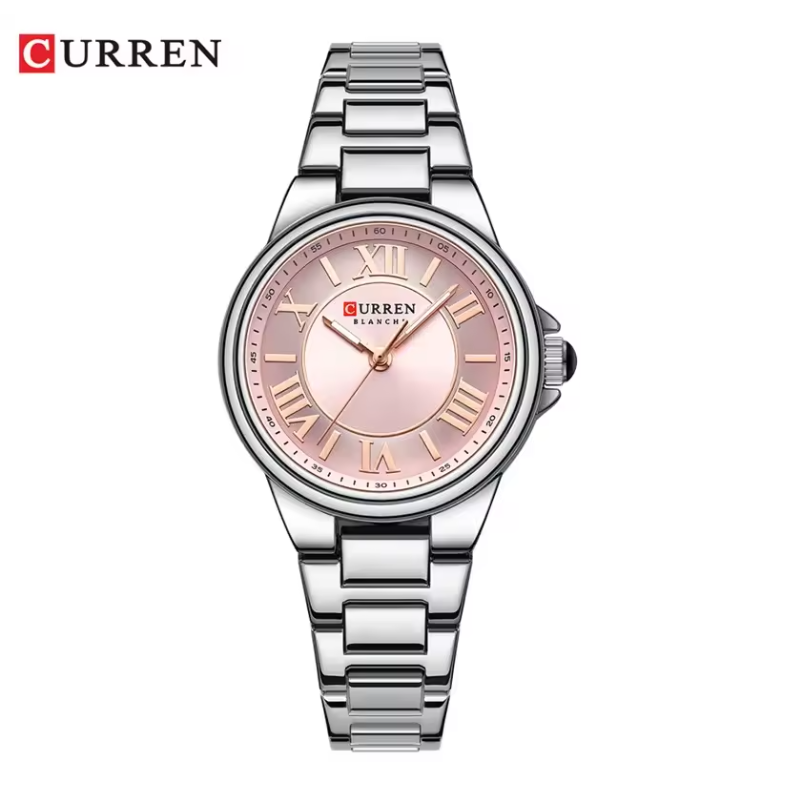 Curren - Horloge - Herenhorloge - Quartz - Roze Wijzerplaat - Zilveren Band - 33mm - 9091