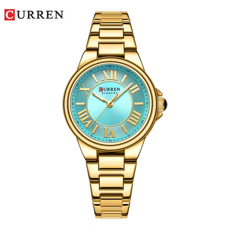 Curren - Horloge - Herenhorloge - Quartz - Turquoise Wijzerplaat - Gouden Band - 33mm - 9091