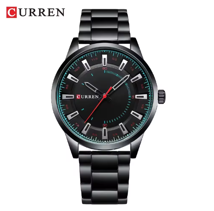 Curren - Horloge - Herenhorloge - Quartz - Zwarte Wijzerplaat met Zilveren Uuraanduidingen - Zwarte Band - 45mm - 8406