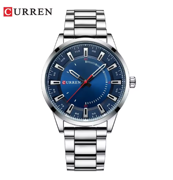 Curren - Horloge - Herenhorloge - Quartz - Blauwe Wijzerplaat - Zilveren Band - 45mm - 8406