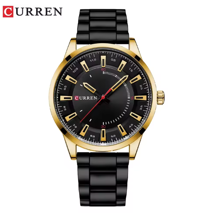 Curren - Horloge - Herenhorloge - Quartz - Zwarte Wijzerplaat met Gouden Kast - Zwarte Band - 45mm - 8406