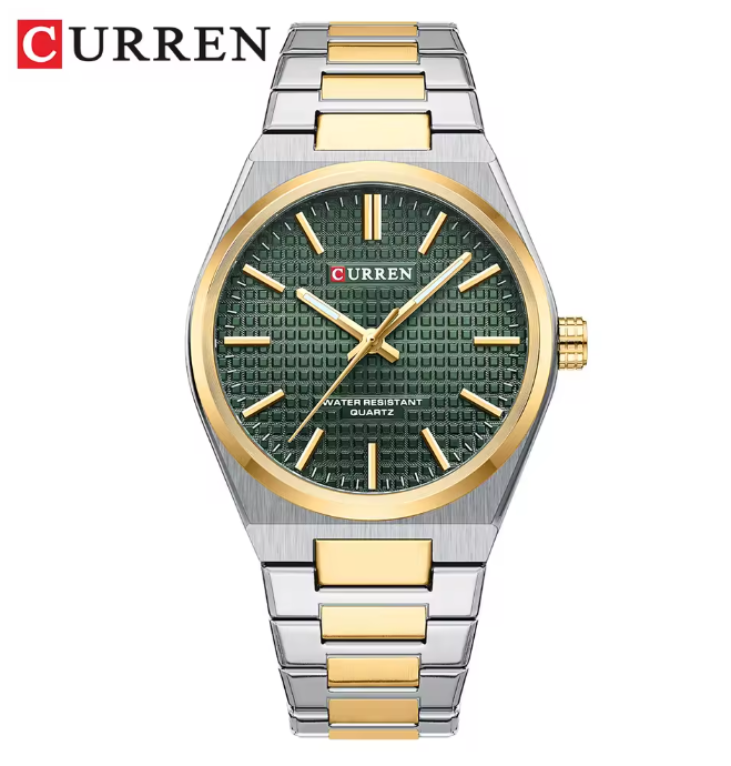 Curren - Luxe Herenhorloge - Quartz - Groene Wijzerplaat - Zilver/Gouden Band - 42mm - 8439