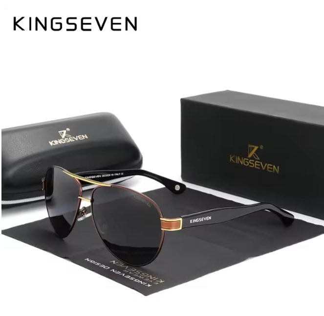 KINGSEVEN Zonnebril 7777 - Bruin-Grijs – Heren - Vrouwen - Gepolariseerd - UV400 - Piloot
