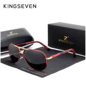 KINGSEVEN Zonnebril 7252 - Rood-Grijs – Heren - Vrouwen - Gepolariseerd - UV400 - Piloot