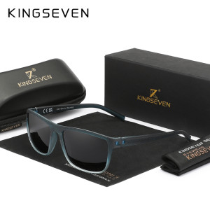 KINGSEVEN Zonnebril 755 - Transparant Blauw-Zwart – Heren - Vrouwen - Gepolariseerd - UV400 - Rechthoek