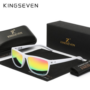 KINGSEVEN Zonnebril 755 - Wit-Meer­kleurig – Heren - Vrouwen - Gepolariseerd - UV400 - Rechthoek