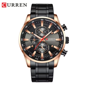 CURREN Horloge 8351 - Rosékleurig-Zwart – Heren - Quartz - Kalender - Stalen Band - Luxe en Elegant