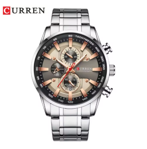 CURREN Horloge H1178 - Zilverkleurig-Zandkleurig – Heren - Quartz - Chronograaf - Stalen Band - Stoer en Luxe