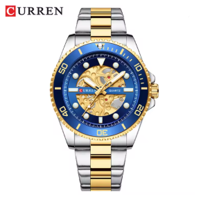 CURREN Horloge 8412 - Zilverkleurig-Goudkleurig-Blauw – Heren - Quartz - Lichtgevend - Stalen Band - Luxe en Fris