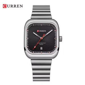 CURREN Horloge 8460 - Zilverkleurig-Zwart – Heren - Quartz - Vierkante Kast - Kalender - Stalen Band - Zakelijk en Stoer