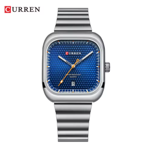 CURREN Horloge 8460 - Zilverkleurig-Blauw – Heren - Quartz - Vierkante Kast - Kalender - Stalen Band - Fris en Zakelijk