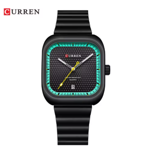 CURREN Horloge 8460 - Full Black – Heren - Quartz - Vierkante Kast - Kalender - Stalen Band - Stoer en Minimalistisch