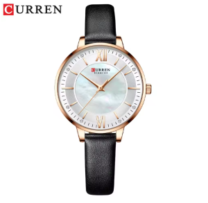 CURREN Horloge 9080 - Rosékleurig-Zwart-Wit – Dames - Quartz - Lederen Band - Waterbestendig en Elegant