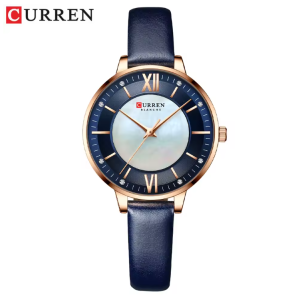 CURREN Horloge 9080 - Rosékleurig-Blauw-Wit – Dames - Quartz - Lederen Band - Waterbestendig en Verfijnd