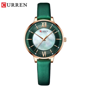 CURREN Horloge 9080 - Rosékleurig-Groen – Dames - Quartz - Lederen Band - Waterbestendig en Stijlvol