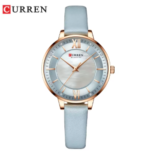 CURREN Horloge 9080 - Rosékleurig-Lichtblauw – Dames - Quartz - Lederen Band - Elegant en Vrouwelijk