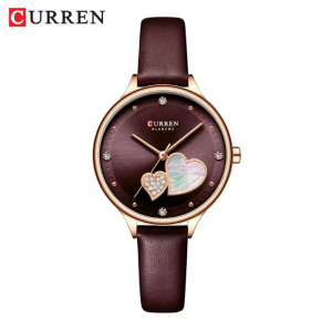 CURREN Horloge 9077 - Rosékleurig-Paars – Dames - Quartz - Diamant Wijzerplaat - Lederen Band - Elegant en Waterbestendig