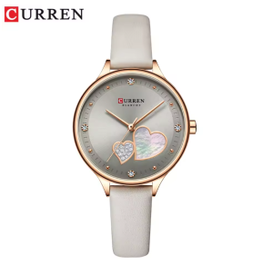 CURREN Horloge 9077 - Rosékleurig-Grijs – Dames - Quartz - Diamant Wijzerplaat - Lederen Band - Elegant en Waterbestendig