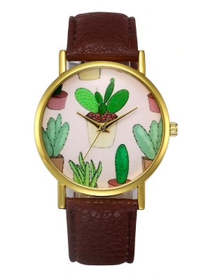 Hidzo Horloge Cactus Ø 37 mm - Bruin - Kunstleer
