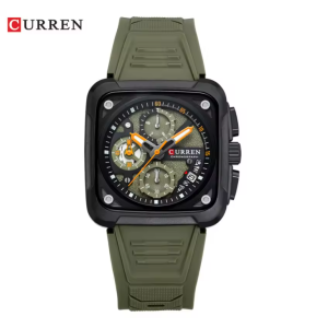 CURREN Horloge 8461 - Groen-Zwart – Heren - Quartz - Vierkante Kast - Siliconen Band - Chronograaf - Kalender - Waterbestendig Sporthorloge