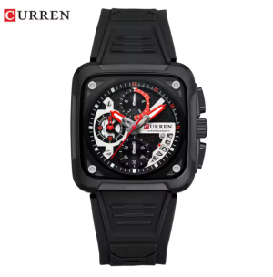 CURREN Horloge 8461 - Full Black – Heren - Quartz - Vierkante Kast - Siliconen Band - Chronograaf - Kalender - Waterbestendig Sporthorloge