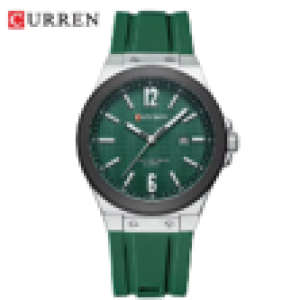 CURREN Horloge 8467 - Zilverkleurig-Groen – Heren - Quartz - Ronde Kast - Siliconen Band - Kalender - Lichtgevend - Sporthorloge - Waterbestendig