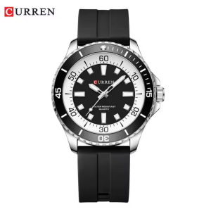 CURREN Horloge 8448 - Zilverkleurig-Zwart-Wit – Heren - Quartz - Grote Kast - Siliconen Band - Lichtgevend - Outdoor Sporthorloge - Waterbestendig