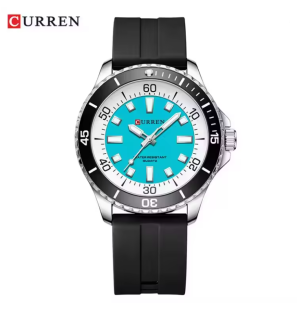 CURREN Horloge 8448 - Zilverkleurig-Zwart-Lichtblauw – Heren - Quartz - Grote Kast - Siliconen Band - Lichtgevend - Outdoor Sporthorloge - Waterbestendig