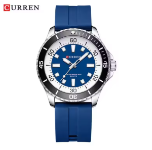CURREN Horloge 8448 - Zilverkleurig-Blauw – Heren - Quartz - Grote Kast - Siliconen Band - Lichtgevend - Outdoor Sporthorloge - Waterbestendig
