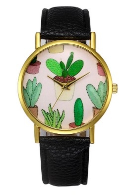 Hidzo Horloge Cactus Ø 37 mm - Zwart - Kunstleer