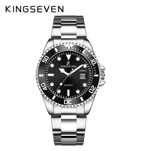 KINGSEVEN Herenhorloge 9619 – Zilverkleurig-Zwart – Quartz – Roestvrij Staal – Vlindersluiting – Datumweergave – Luxe Duikershorloge – Waterbestendig – Tijdloos & Elegant Design