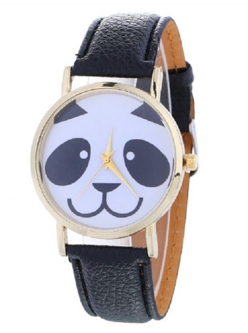 Hidzo Horloge Panda Ø 37 mm - Zwart - Kunstleer