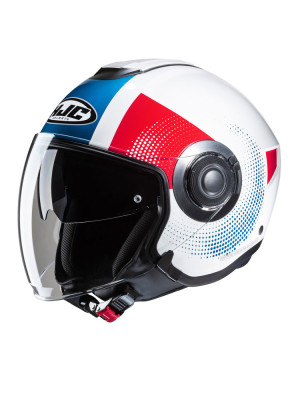 Kask otwarty HJC i40N Pyle biało-niebiesko-czerwony + Gratisy