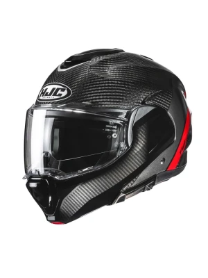 Kask szczękowy HJC F100 Carbon czarno-czerwony + Gratisy