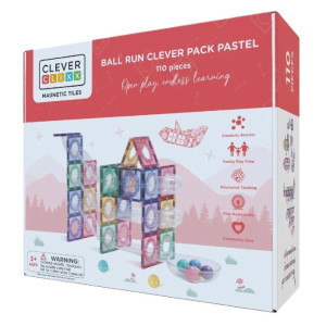 Cleverclixx - Klocki Magnetyczne Ball Run Clever Pack Pastel - 110 El.