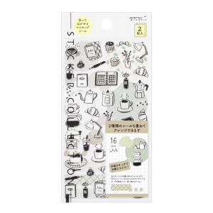 Midori - Naklejki Z Papieru Washi Sticker Collection, 2 Arkusze - Kawa