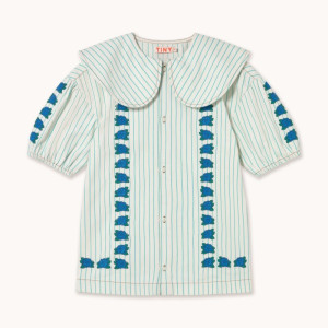 Tinycottons - Sukienka Z Kołnierzem Mini Blue Flowers Dress - Light Cyan