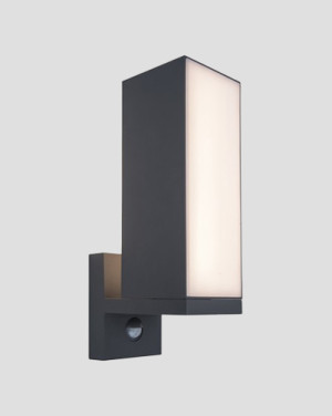 Lampa elewacyjna Lutec CUBA kinkiet z czujnikiem ruchu IP54 ciemna szarość 3000K