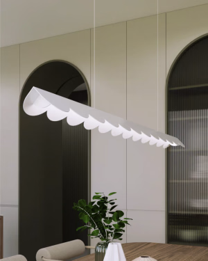 Biała lampa wisząca Thoro BISCUIT LED z falbanką