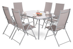 Meble ogrodowe metalowe Casablanca 150 cm Silver / Taupe 6+1