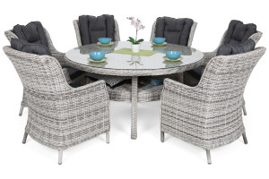Meble ogrodowe technorattanowe Bristol Round Elegant 150 cm Light Grey / Grey Melange 6+1