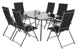 Meble ogrodowe metalowe Casablanca 145 cm Grey / Black 6+1