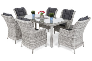 Meble ogrodowe technorattanowe Bristol 180 cm Light Grey / Grey Melange 6+1