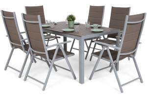Meble ogrodowe aluminiowe Ibiza 150 cm Silver / Taupe 6+1