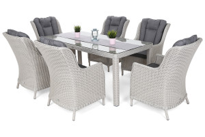 Meble ogrodowe technorattanowe Bristol 180 cm White / Grey 6+1